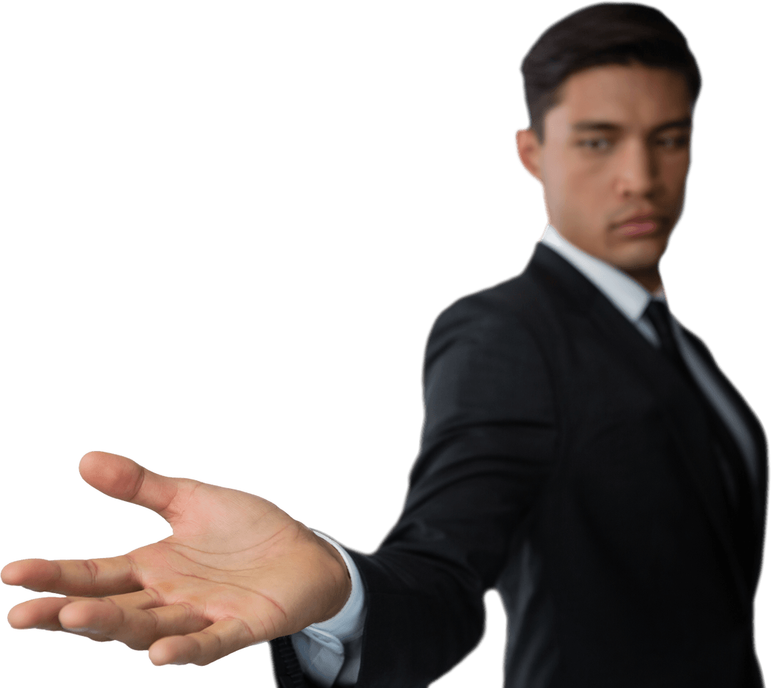 Transparent Confident Businessman Extending Hand Forward