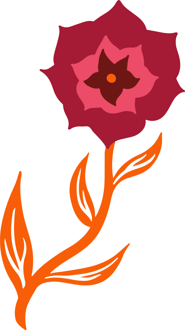 Transparent Florid Illustration with Red Petals and Orange Stem