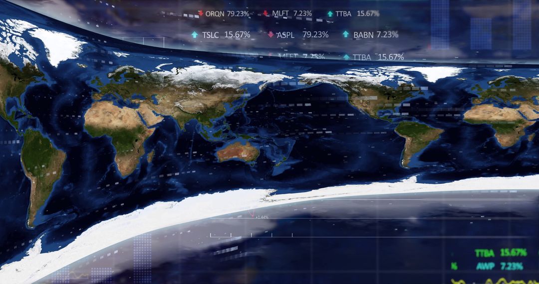 Global Stock Market Trends Overlaid on World Map
