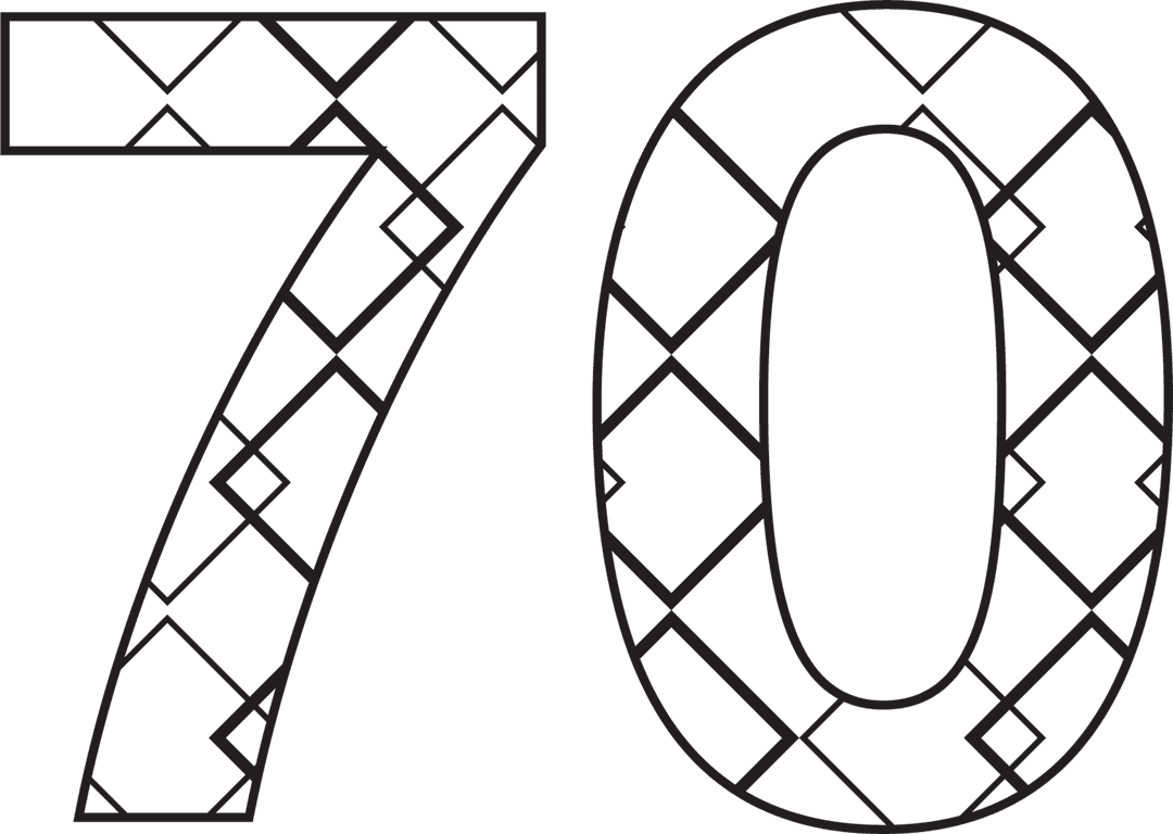 Transparent Number Seventy Outline with Black Geometric Pattern