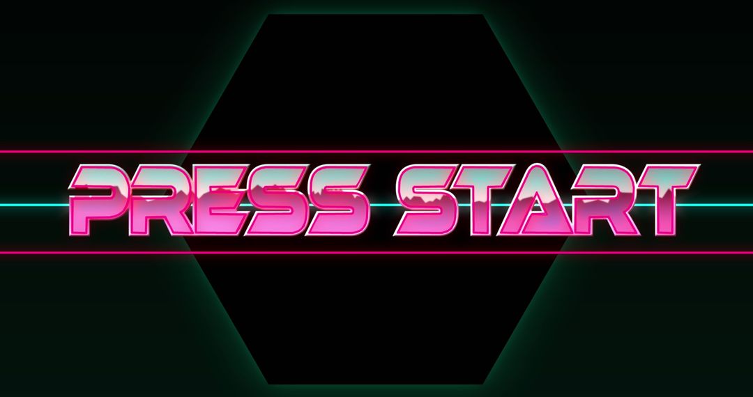 Retro Gaming Template with Press Start Sign Glowing in Neon