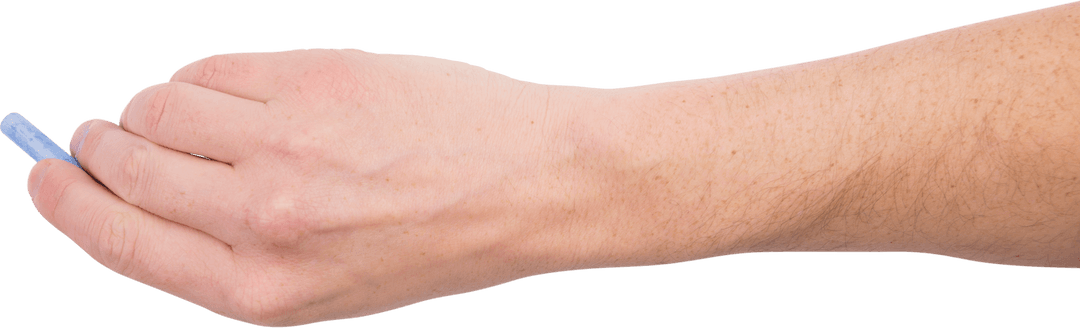 Hand Holding Blue Chalk on Transparent Background