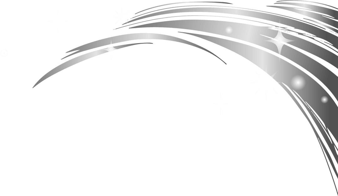 Futuristic Silver Streaks with Star Sparkles on Transparent Background