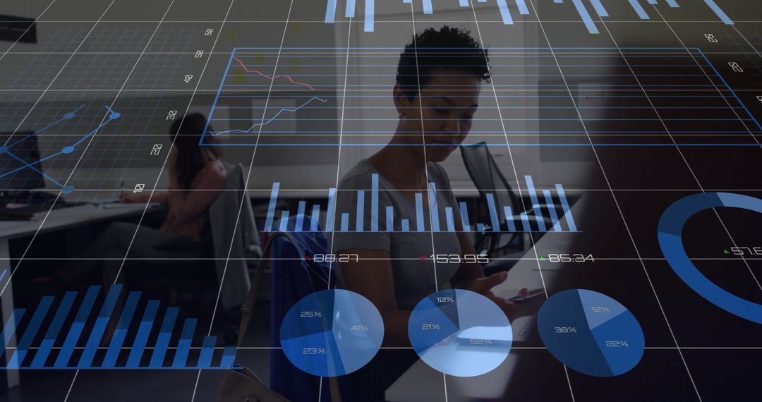 Data Analyst Interacting with Digital Charts in Modern Office