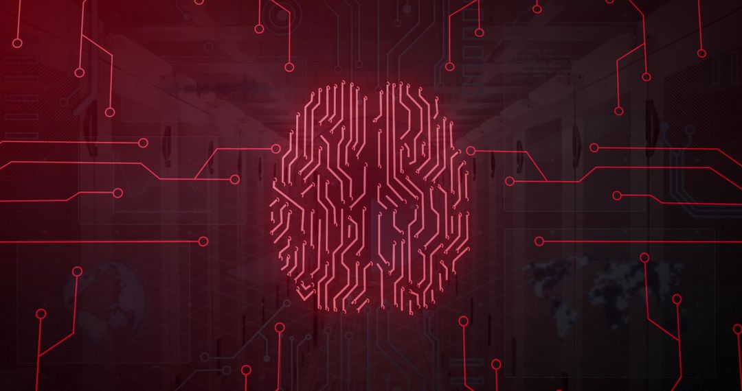 AI Brain Circuitry Over Data Servers Concept