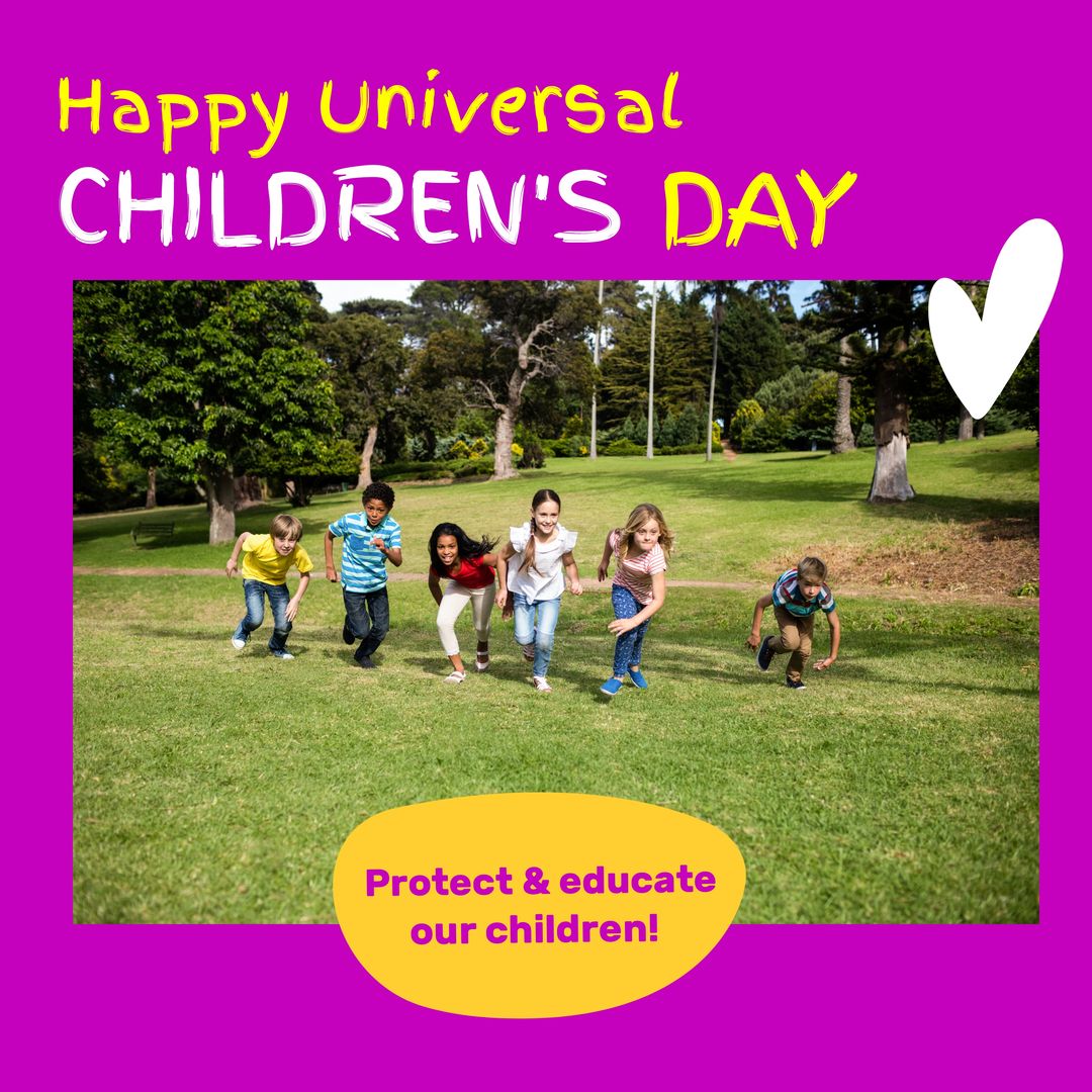 Happy Universal Children's Day Diverse Children Playing in Park - Download Free Stock Templates Pikwizard.com