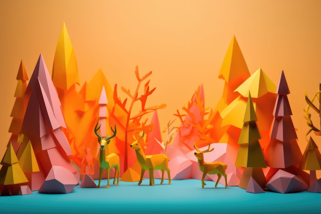 Origami landscape with trees and deer, created using generative ai technology - Free Images, Stock Photos and Pictures on Pikwizard.com