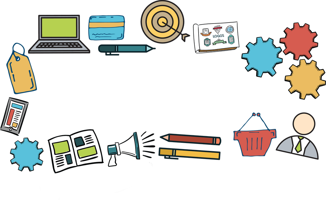 Digital Management and Technology Icons on Transparent Background