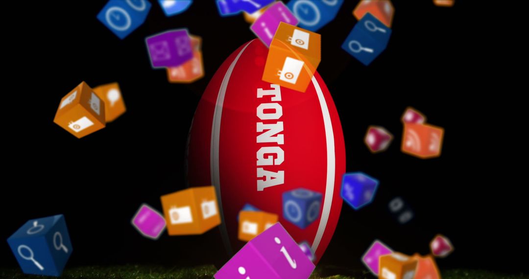 Rugby Ball with Social Media Icons for Tonga Theme