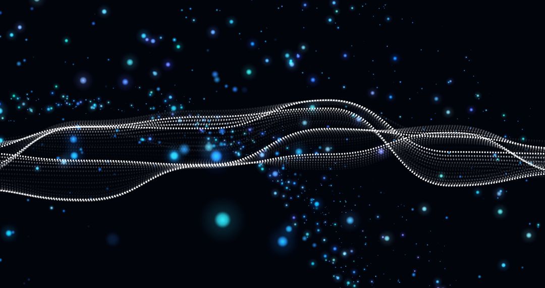 Abstract Glowing Blue Particle Waves on Black Background
