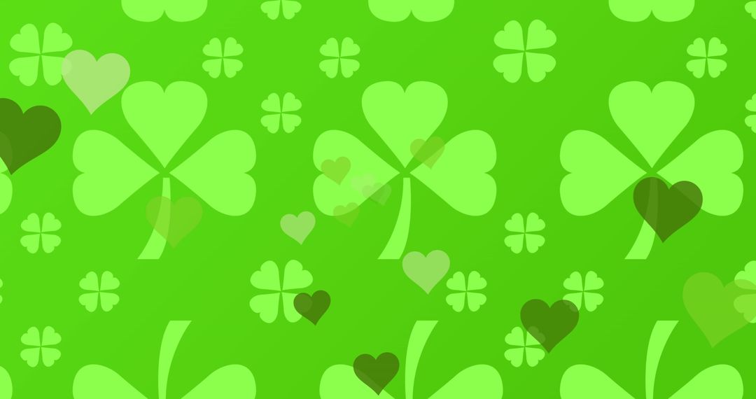 St. Patrick's Day Shamrock and Heart Pattern on Green Background