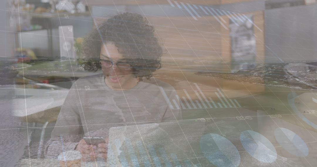 Man Analyzing Financial Data on Smartphone With Overlayed Graphs