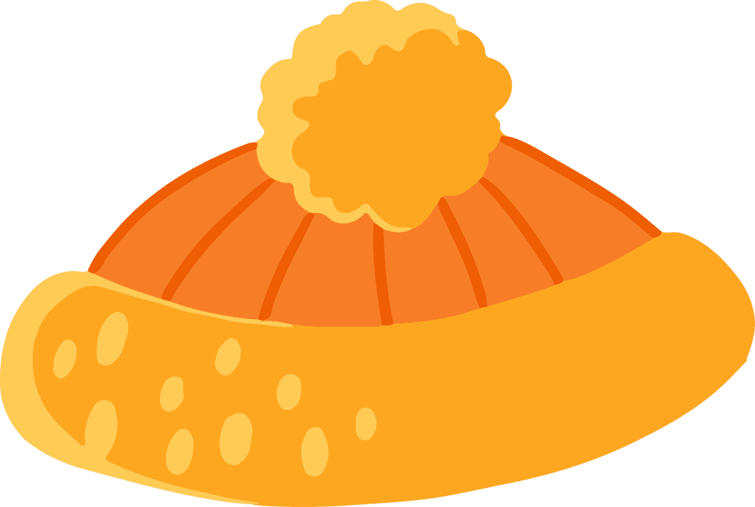 Orange Knitted Beanie with Pompom on Transparent Background