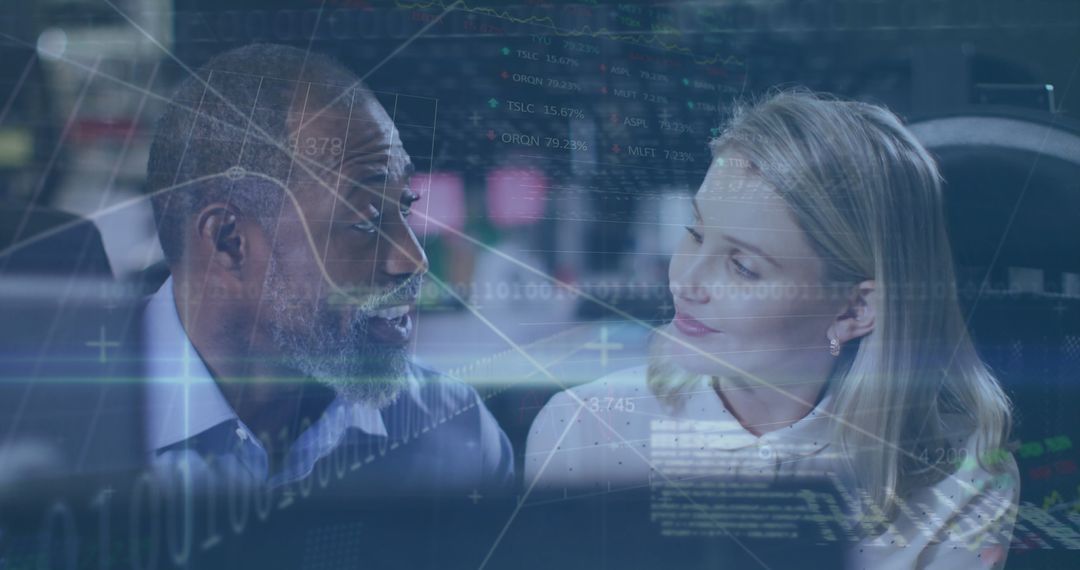 Global Business Team Discussing with Digital Data Overlay