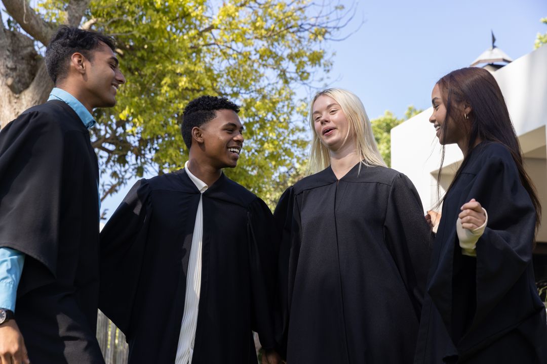 Diverse Graduates Celebrating Outdoors in Unity and Achievement