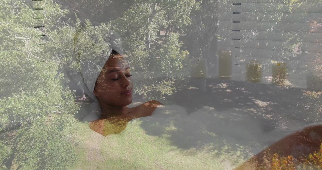 Serene Bathing with Candles and Nature Overlap for Tranquility and Spa Vibes