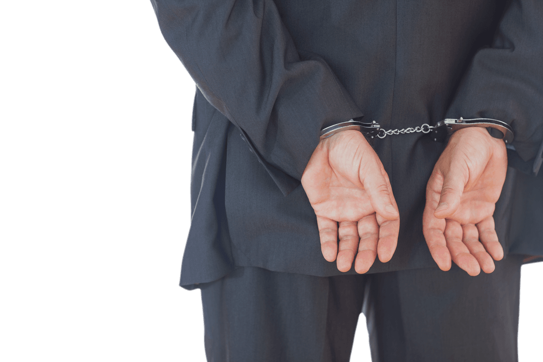 Transparent Business Executive in Handcuffs Rear View