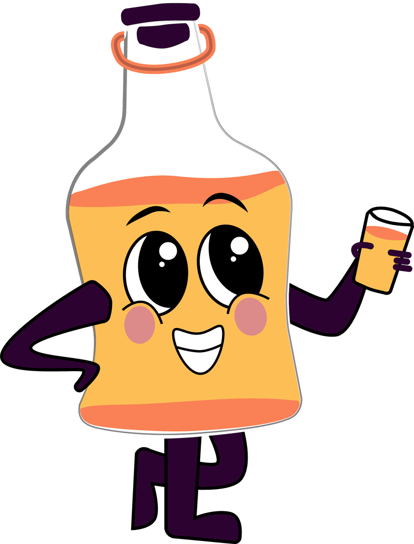 Cartoon Bottle Animated Character Offering Refreshing Beverage