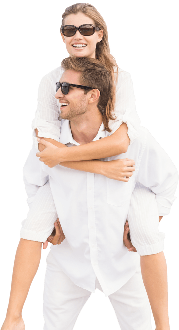 Joyful Couple Piggyback Ride Transparent Background