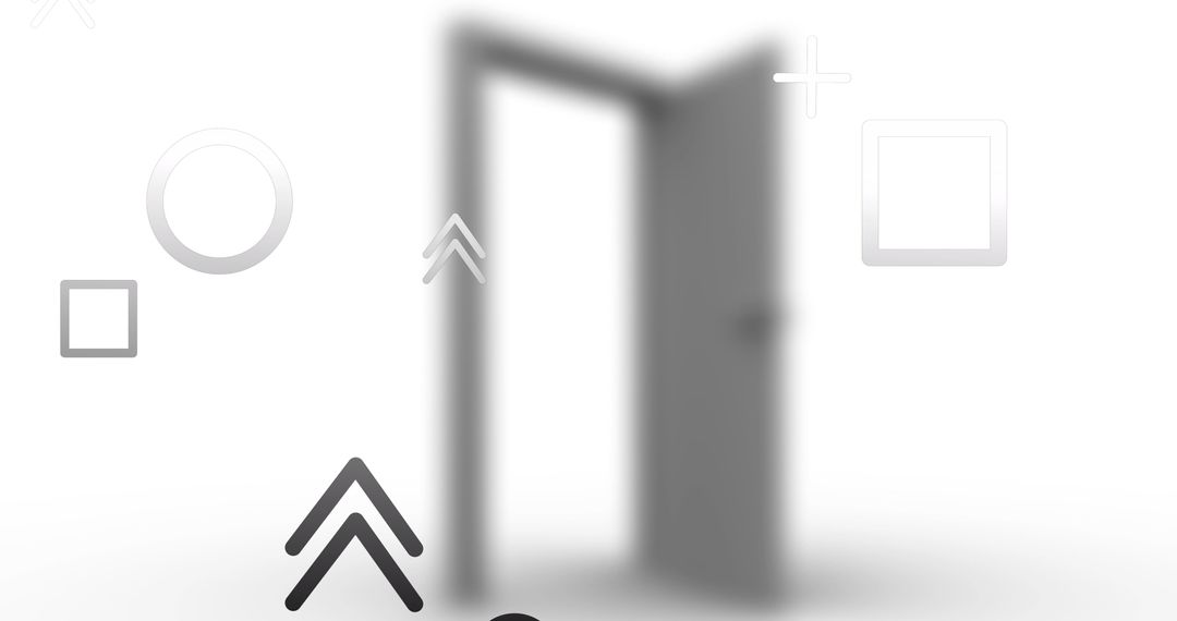 Abstract Floating Shapes Over Blurred Open Doorway