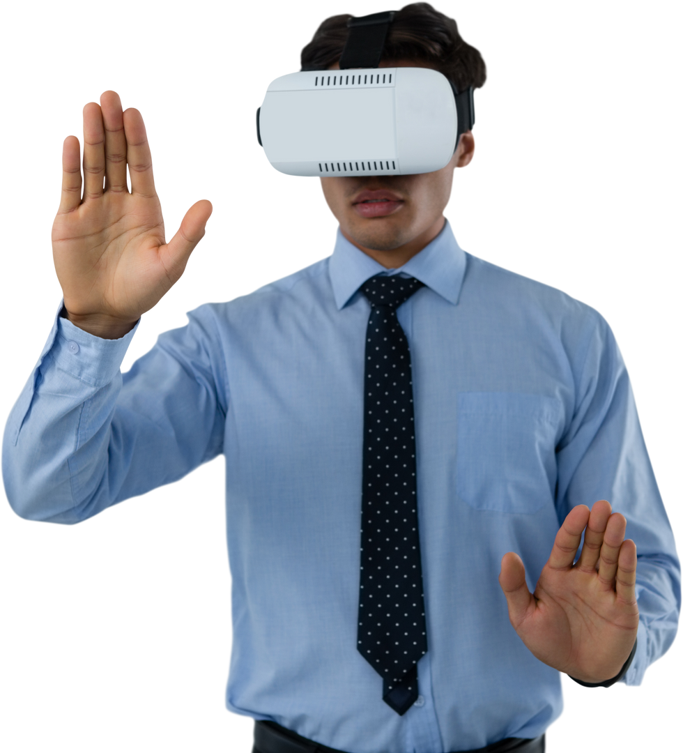 Transparent VR Interaction by Professional Man with Glasses - Download Free Stock Images Pikwizard.com