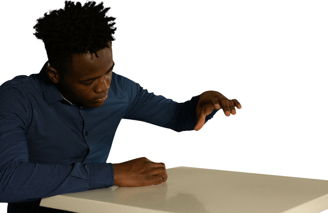 Focused African American Man Gesturing Against Transparent Background