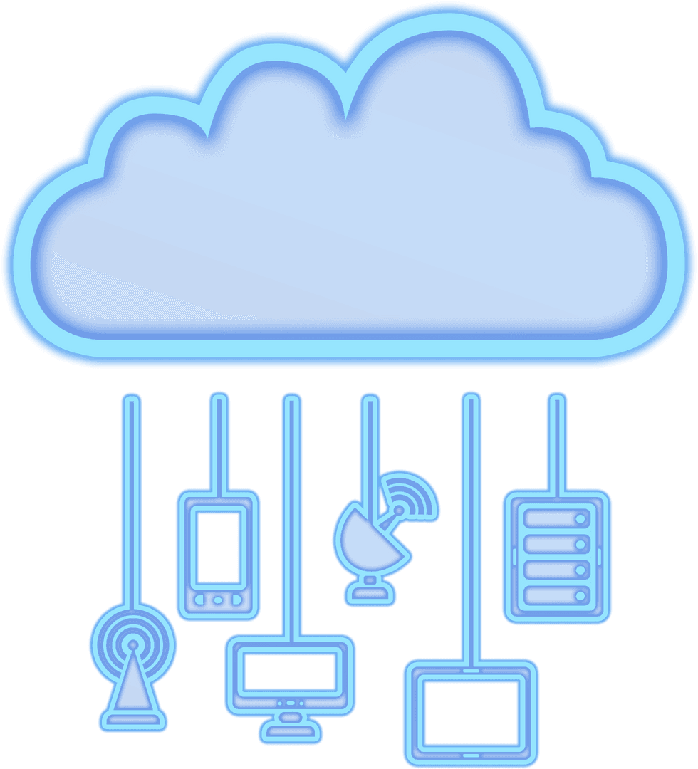 Blue Cloud with Communication Devices on Transparent Background
