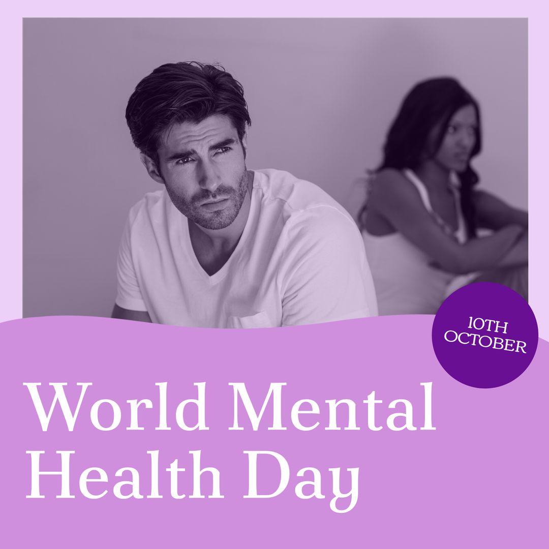 World Mental Health Day Awareness with Concerned Man Pondering