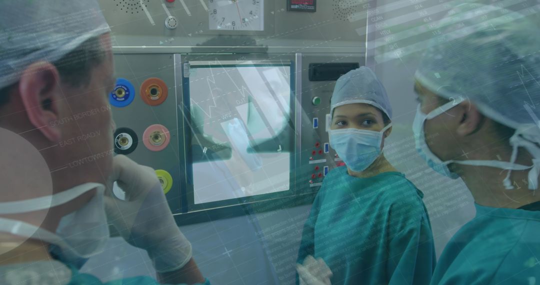 Diverse Surgical Team Analyzing Data in Operating Room Environment