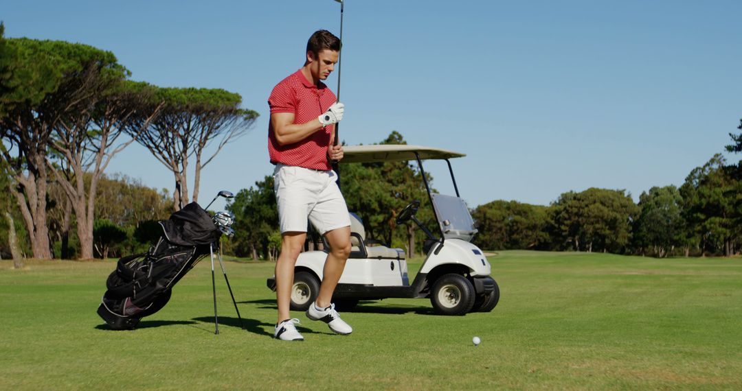 Golfer Preparing to Hit Ball on Lush Green Golf Course - Free Images, Stock Photos and Pictures on Pikwizard.com