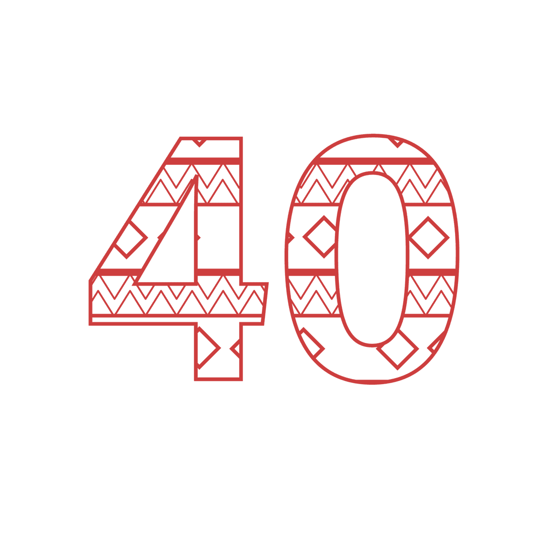 Red Decorative 40 with Geometric Pattern on Transparent Background