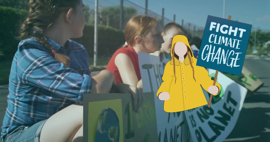 Youth Protesting for Environmental Change with Creative Signage