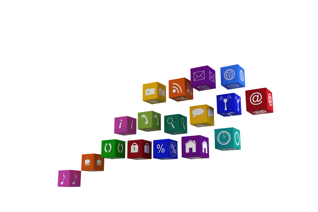 Transparent Digital Illustration of Colorful Cubes with Symbols - Download Free Stock Images Pikwizard.com