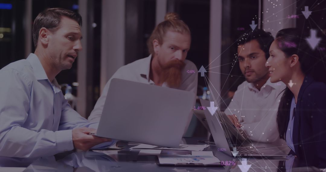 Diverse Business Team Collaborating on Digital Financial Data