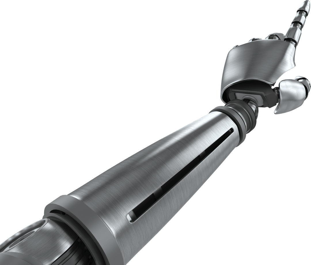 Close Up of Transparent Chrome Robotic Arm Pointing Upward