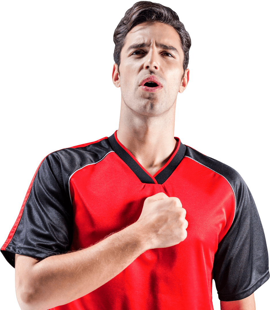 Transparent Football Player With Hand on Heart Singing Anthem