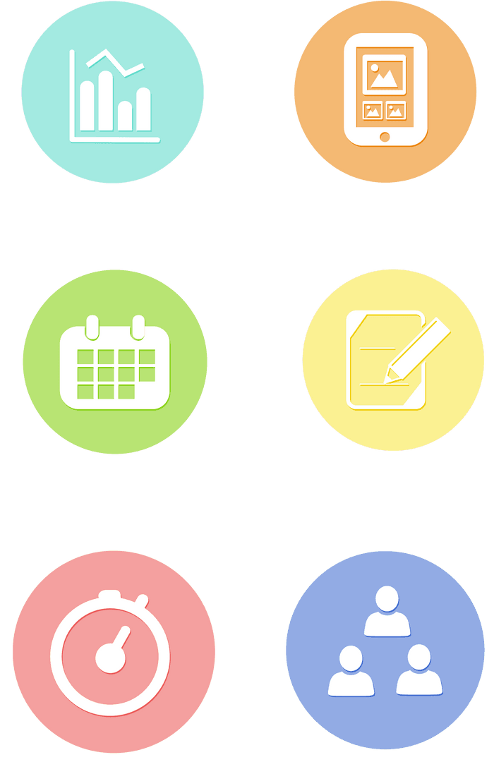 Transparent Business Icons in Colorful Circles Vector Design