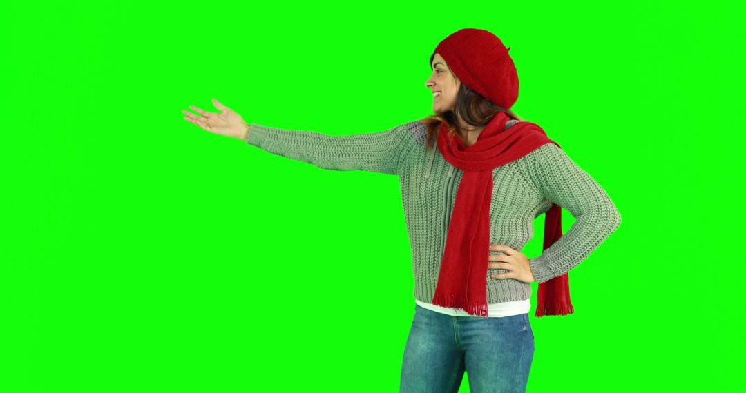 Woman in Winter Clothes Gesturing on Green Screen Background - Free Images, Stock Photos and Pictures on Pikwizard.com