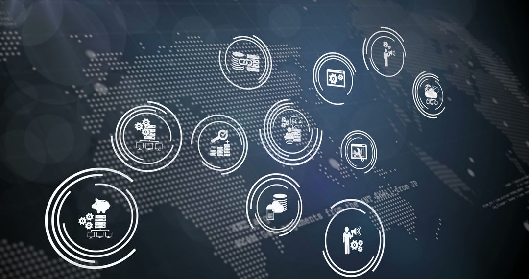 Global Business Icons on Digital Interface Background