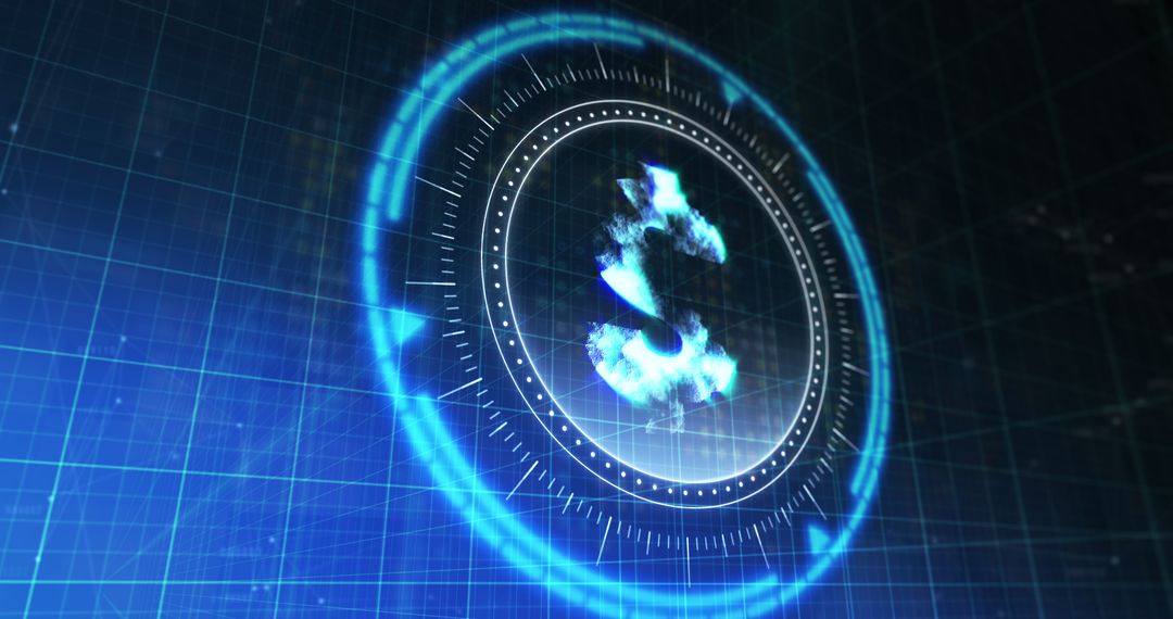 Futuristic Digital Currency with Rotating Dollar Symbol