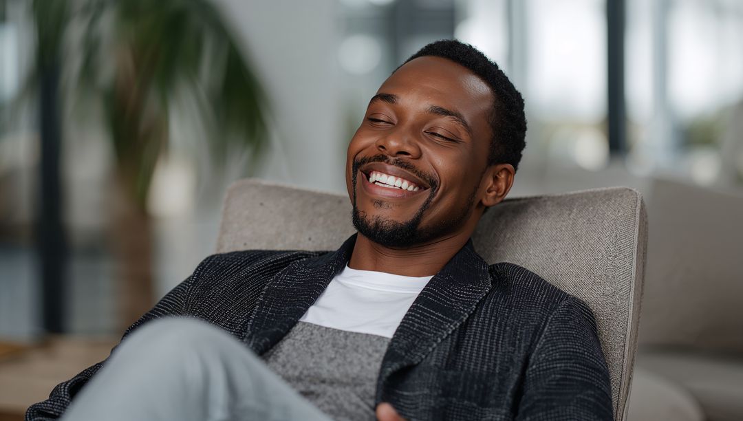 Professional Relaxing in Modern Office Lounge with Natural Elements