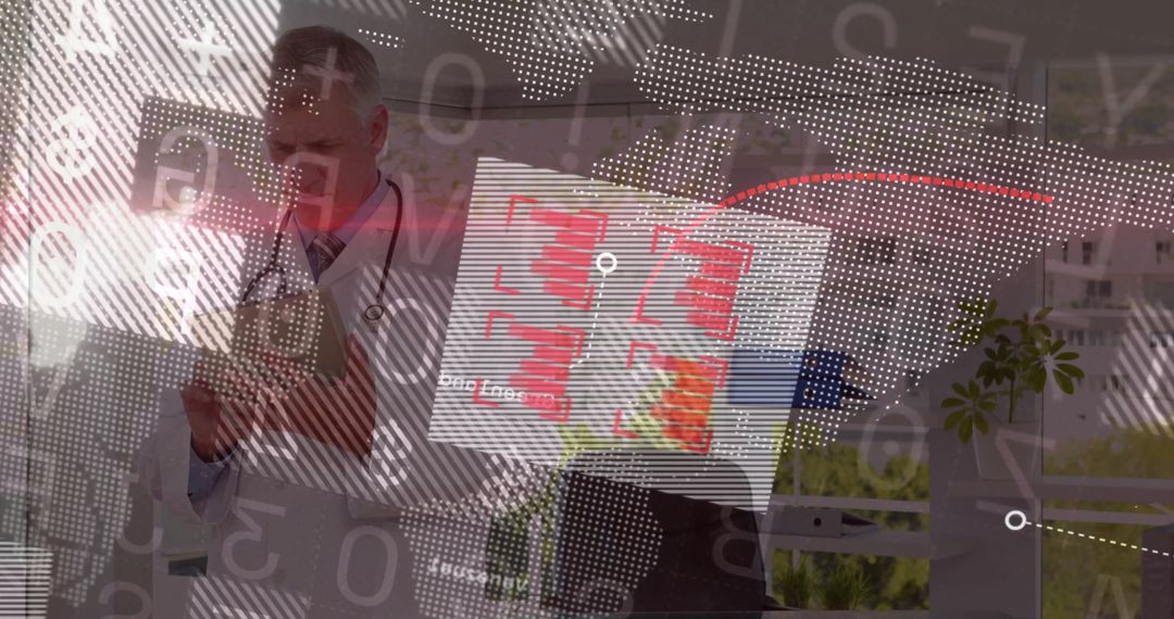 Senior Doctor Analyzing Global Healthcare Data on Tablet