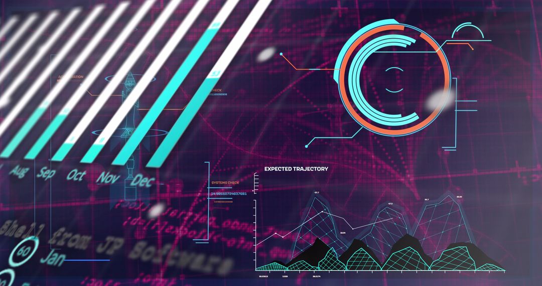 Futuristic Data Visualization Interface with Analysis Graphs