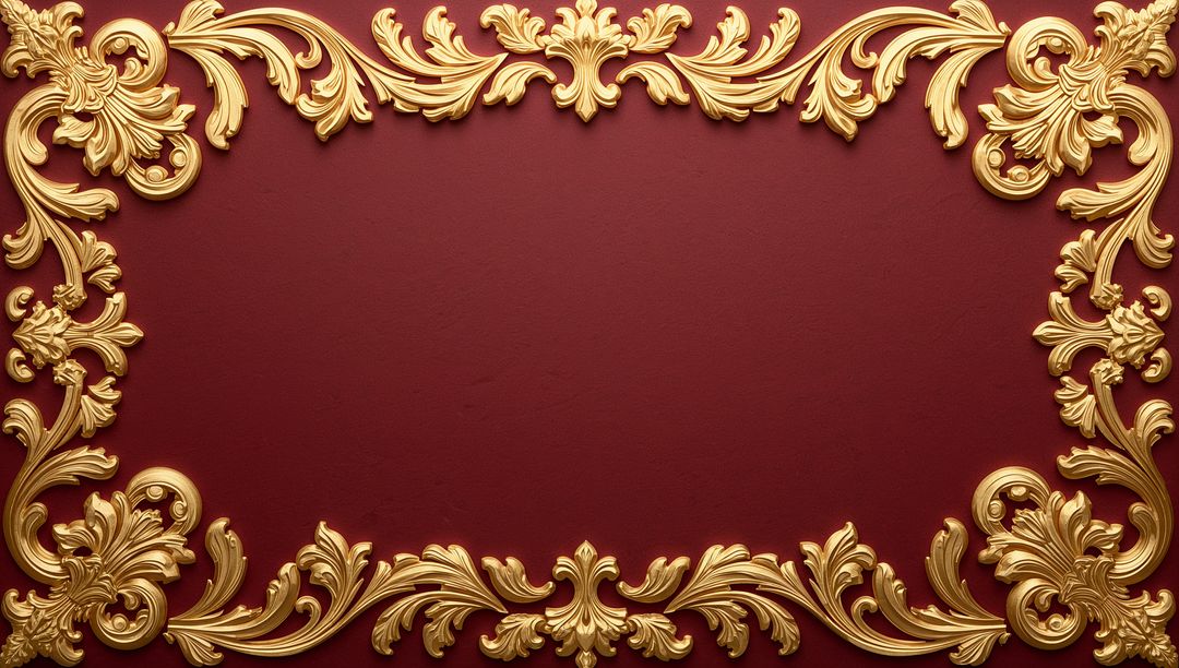 Gilded Baroque Frame on Burgundy Background for Luxury Invitations, Certificates and Event Design