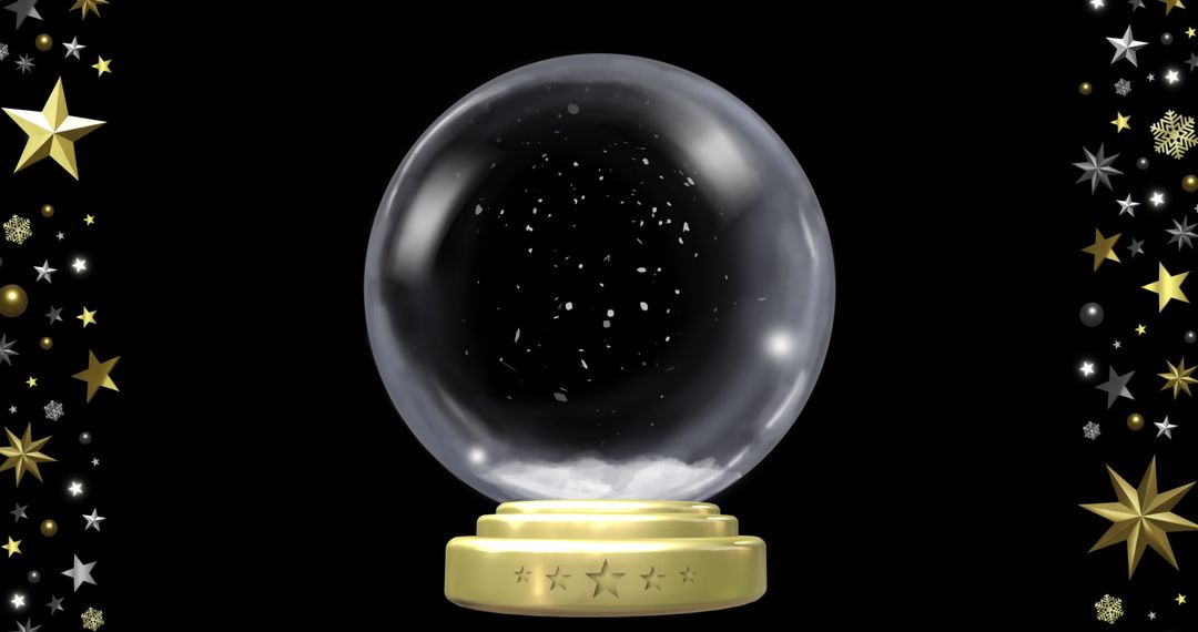 Snow Globe with Winter Stars and Snowflakes on Black