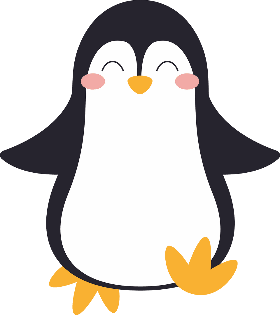 Cute Cartoon Penguin Leaning Forward on Transparent Setting