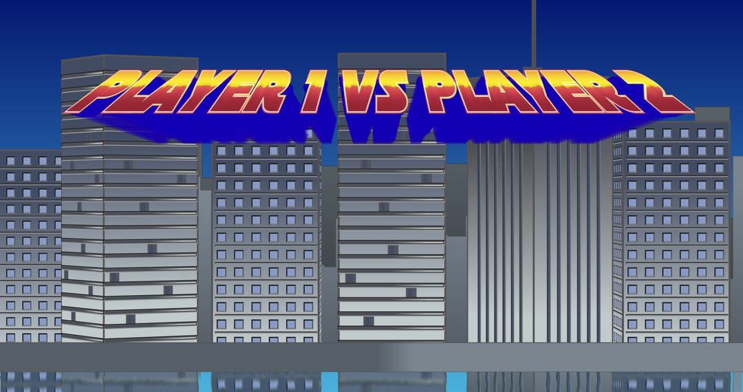 Colorful Player 1 vs Player 2 Text Over Cityscape Background