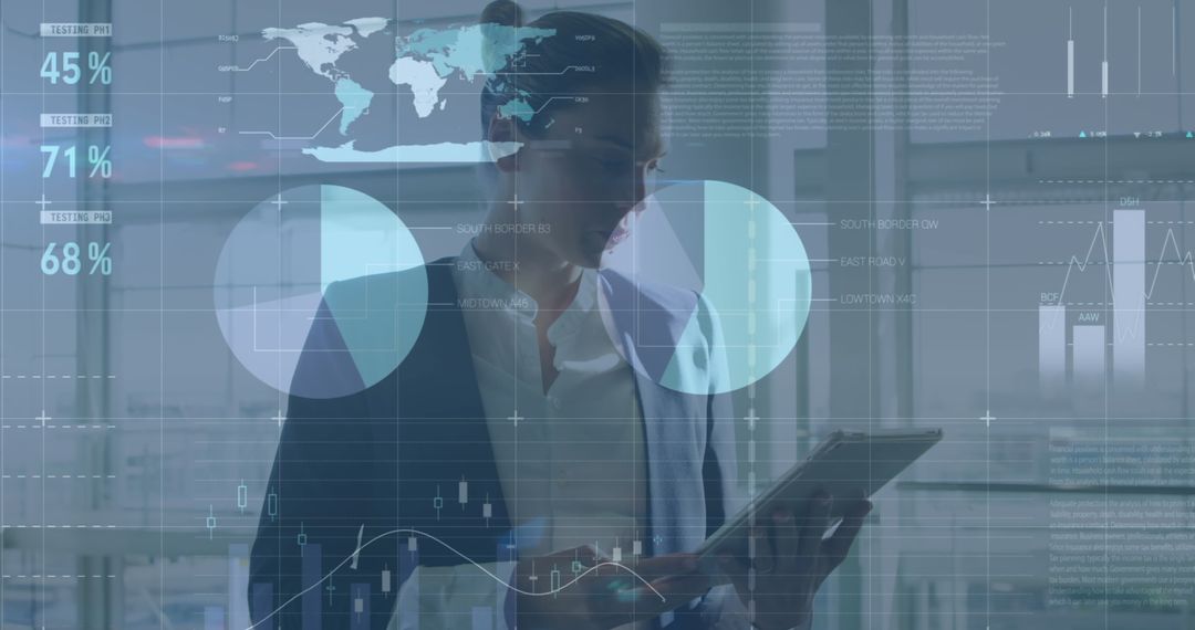 Businesswoman Analyzing Data with Futuristic Interface Display