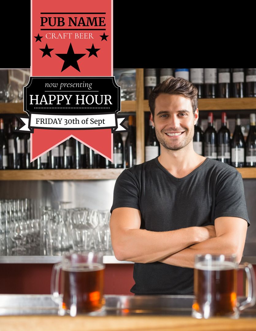 Welcoming Bartender Ready for Happy Hour Promotion