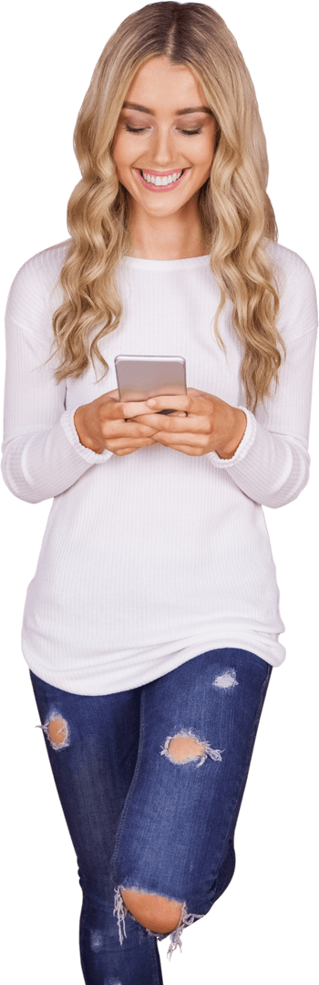 Caucasian Woman Using Smartphone Transparent Background Lifestyle